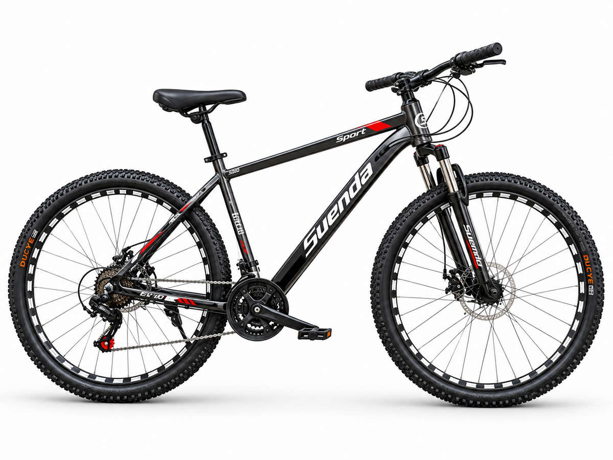 Bicicleta Mountain Bike Suenda Evo System Sport Aro 29 negra sobre fondo blanco